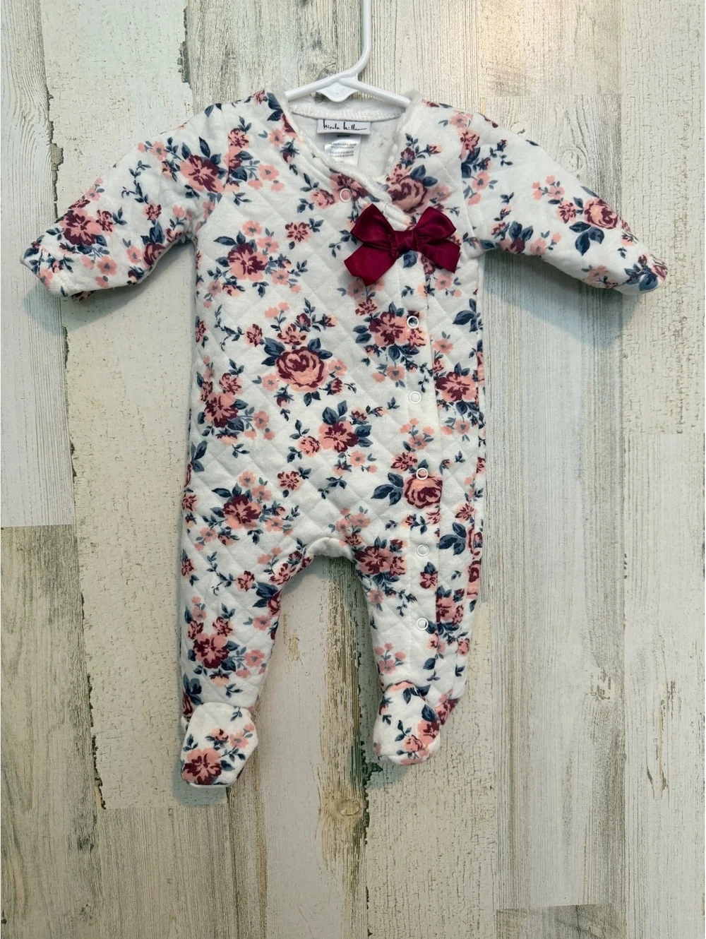 Nicole Miller Baby Girl 0-3M Floral Quilted Footed Sleeper
